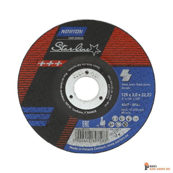 nortonschleifmittel/NORTON_schleifmittel_66252837276 Norton Starline Metal Cutting Disc 125x3x22.23 GRIT 30_133761